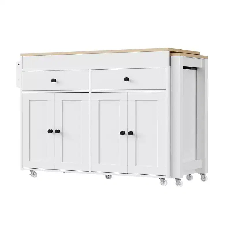 Îlot de cuisine et chariot de rangement Whisen 74.5 avec table à manger extensible, étagère à épices et 2 tiroirs
