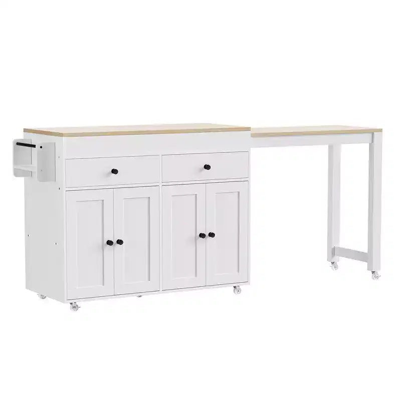 Îlot de cuisine et chariot de rangement Whisen 74.5 avec table à manger extensible, étagère à épices et 2 tiroirs