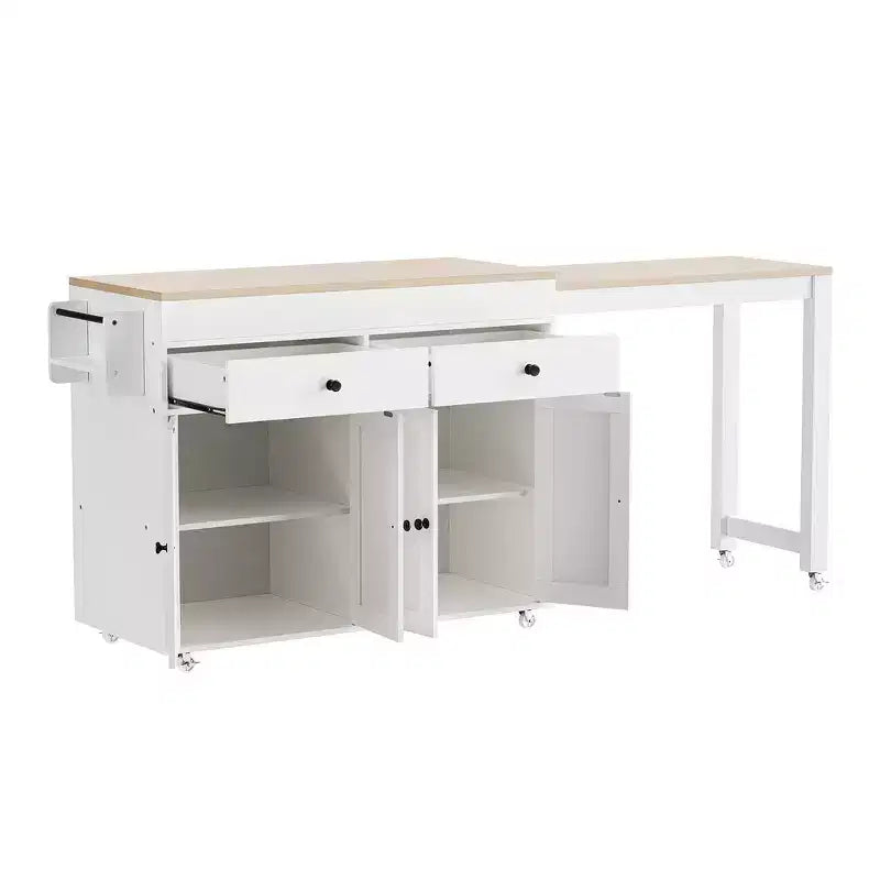 Îlot de cuisine et chariot de rangement Whisen 74.5 avec table à manger extensible, étagère à épices et 2 tiroirs