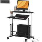 Bureau Debout HOMCOM avec Prises Électriques, Bureau Réglable en Hauteur avec Plateau Inclinable, Roues Verrouillables, Étagère, pour Bureau à Domicile