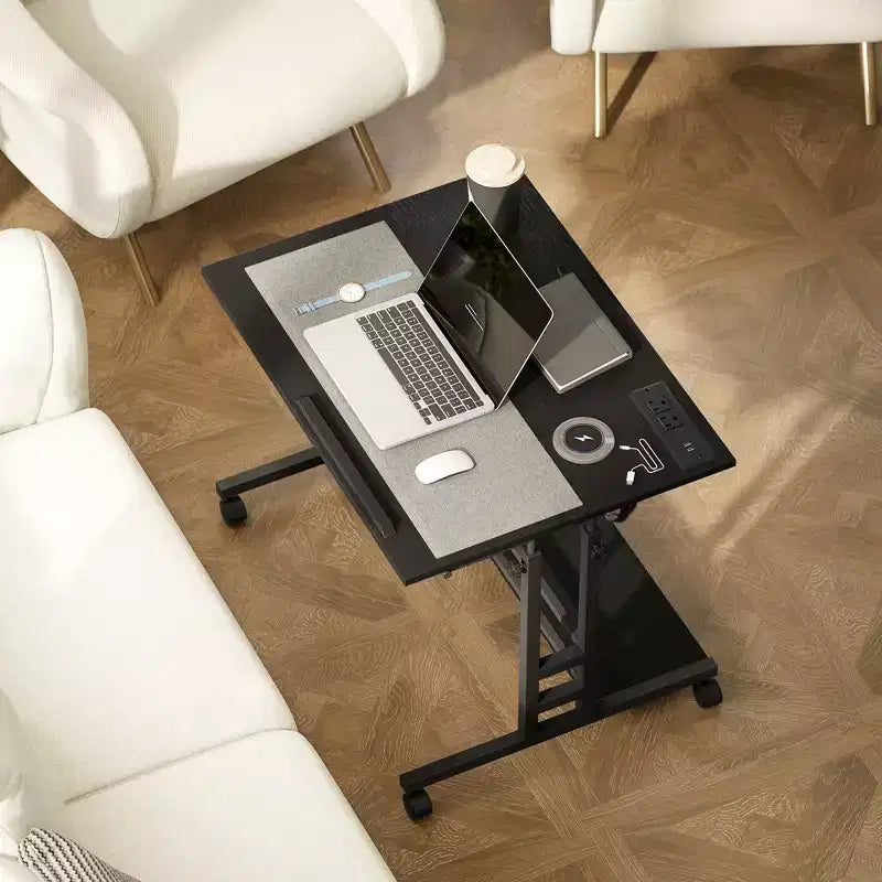 Bureau Debout HOMCOM avec Prises Électriques, Bureau Réglable en Hauteur avec Plateau Inclinable, Roues Verrouillables, Étagère, pour Bureau à Domicile
