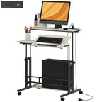 Bureau Debout HOMCOM avec Prises Électriques, Bureau Réglable en Hauteur avec Plateau Inclinable, Roues Verrouillables, Étagère, pour Bureau à Domicile