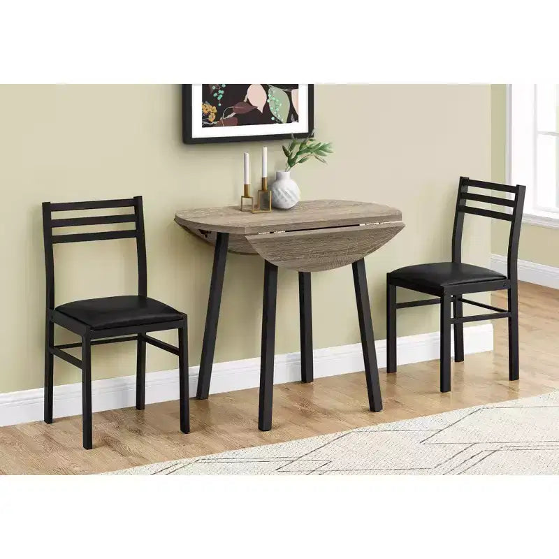 Ensemble de salle à manger vintage 3 pièces Okak avec table et chaises rembourrées pour salle à manger, restaurant, ensemble dinette rond moderne avec rallonge à rabats