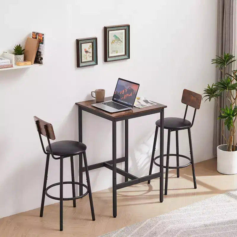 Okak Ensemble de Table et 2 Tabourets de Bar Industriels Hauteur Bar pour Cuisine, Salle à Manger, Ensemble Bistrot en Métal et Bois pour Petit-Déjeuner