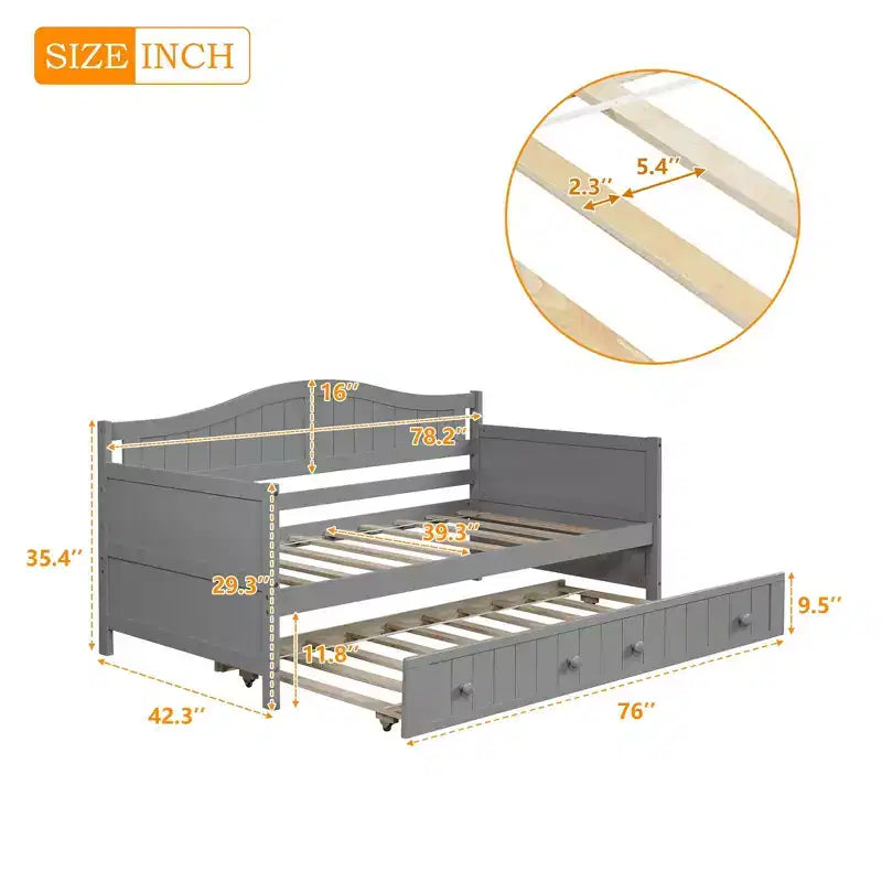 Lit de repos en bois Luxystar avec lit gigogne coulissant pour chambre à coucher et salon