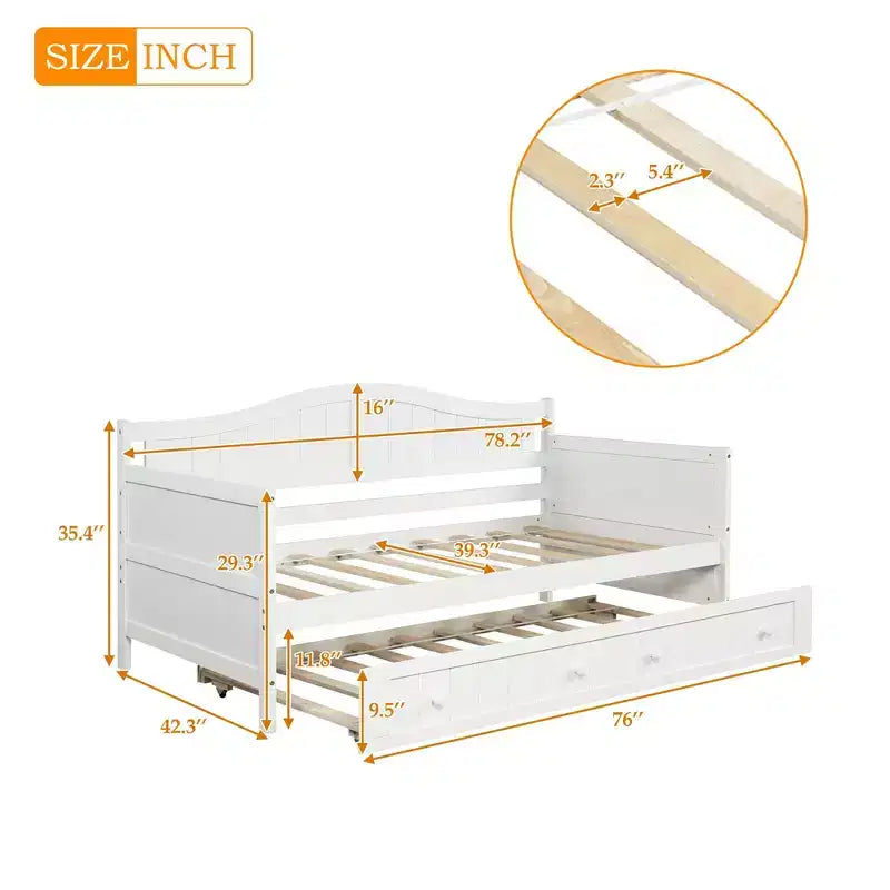 Lit de repos en bois Luxystar avec lit gigogne coulissant pour chambre à coucher et salon