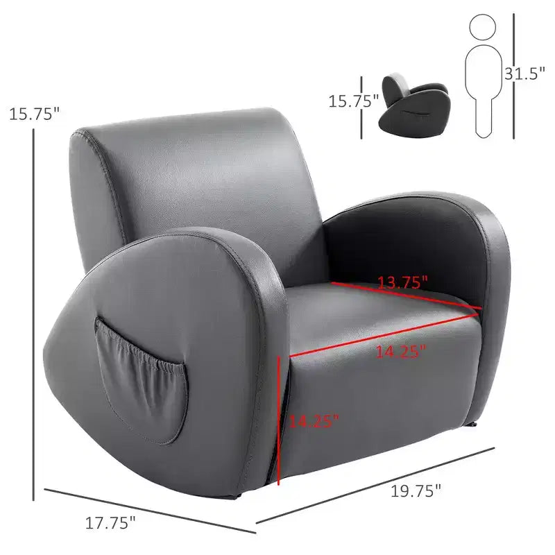 Fauteuil à bascule pour enfant Whisen avec poche latérale, fauteuil pour tout-petit en cuir PU, cadeau pour enfants - Gris