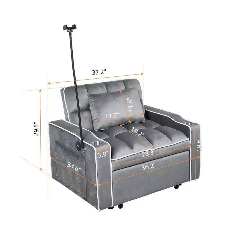 MAYEERTY Canapé-lit convertible 2 en 1 avec lit gigogne, canapé double moderne, lit réglable pour salon, gris foncé