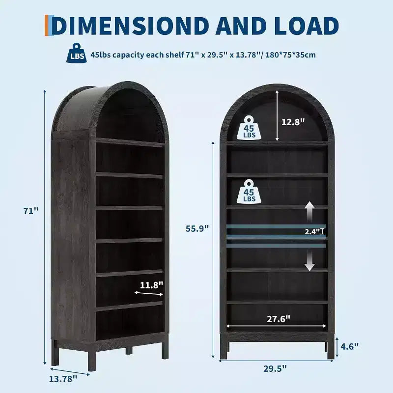 Meuble à chaussures arqué de 180 cm de haut pour entrée, organisateur de chaussures en bois à 7 niveaux avec étagères réglables
