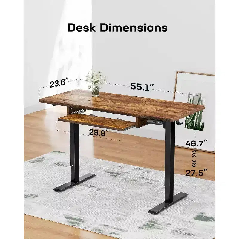 Bureau électrique assis-debout, 122x61 cm, hauteur réglable de 70 à 118,5 cm, 4 préréglages de mémoire, convient pour les bureaux et les études
