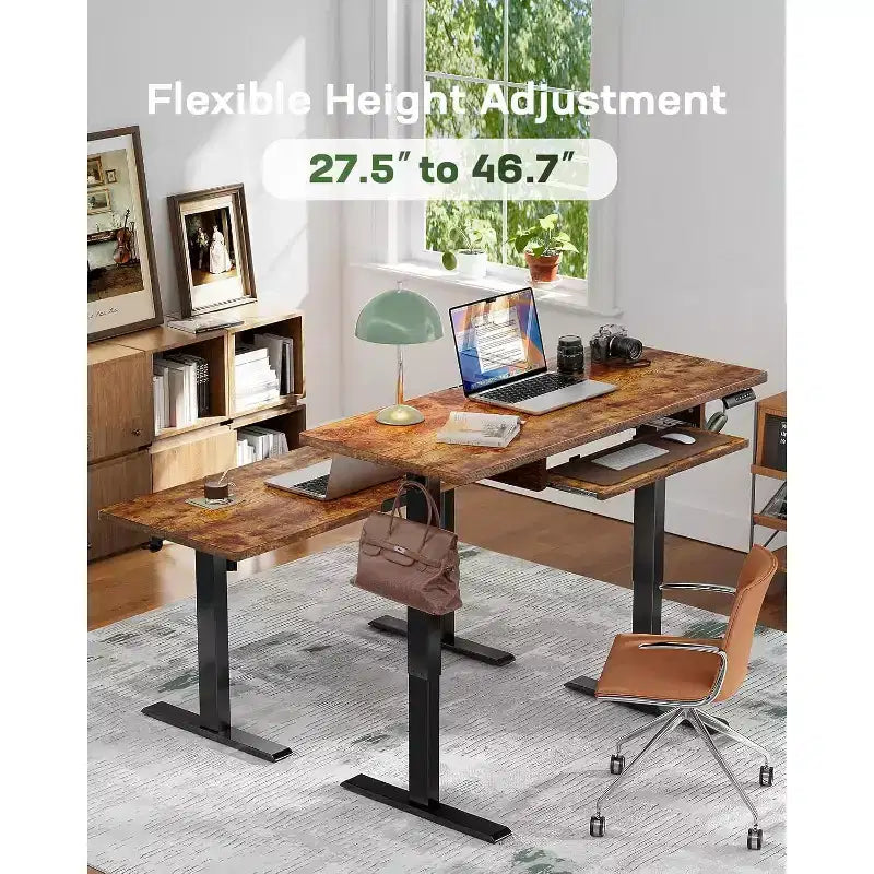 Bureau électrique assis-debout, 122x61 cm, hauteur réglable de 70 à 118,5 cm, 4 préréglages de mémoire, convient pour les bureaux et les études