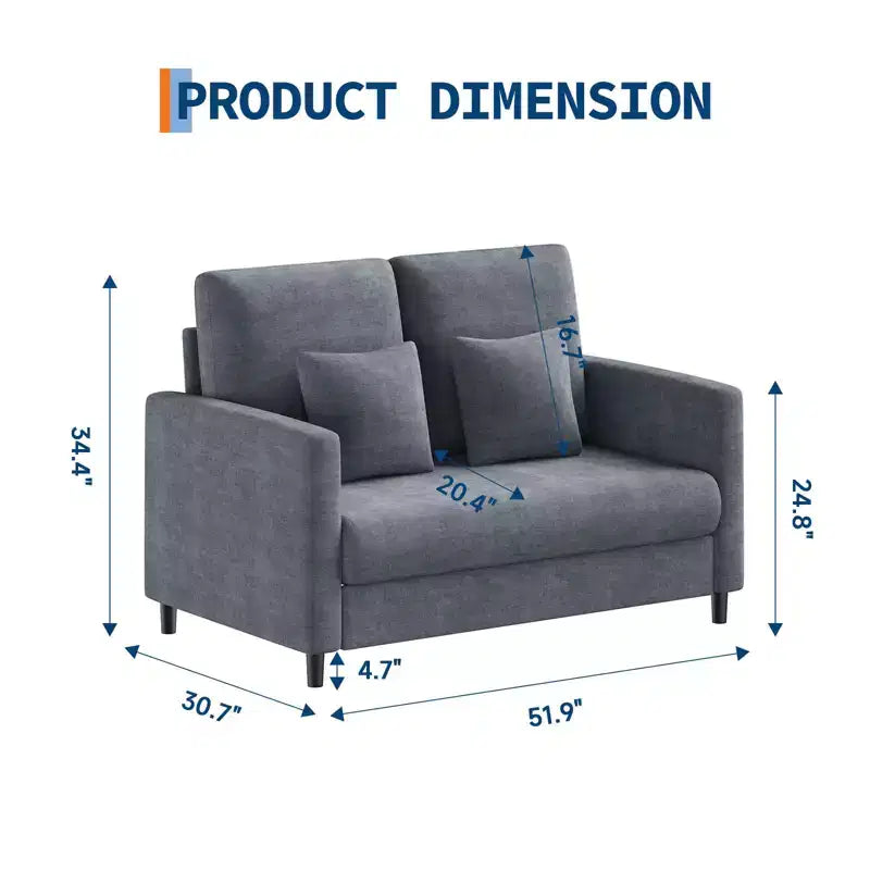 Canapé de salon de 131,8 cm, canapé double de lecture en chenille, convient aux chambres à coucher, canapé décoratif de salon sans outils, fauteuil confortable