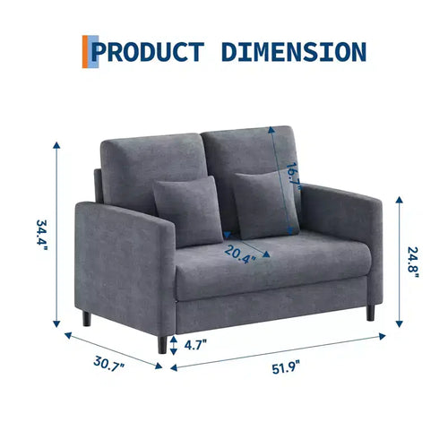 Canapé de salon de 131,8 cm, canapé double de lecture en chenille, convient aux chambres à coucher, canapé décoratif de salon sans outils, fauteuil confortable