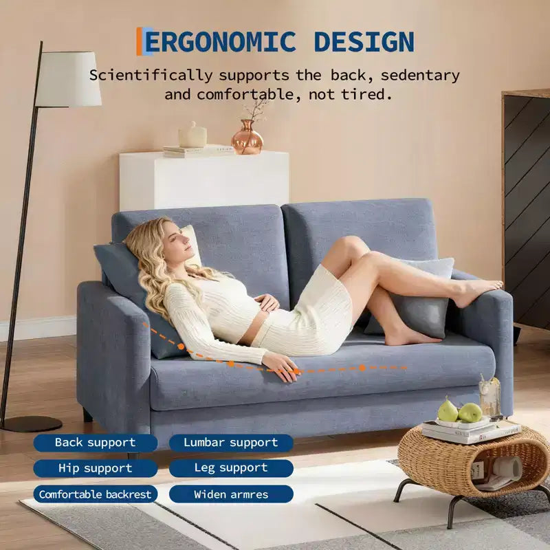 Canapé de salon de 131,8 cm, canapé double de lecture en chenille, convient aux chambres à coucher, canapé décoratif de salon sans outils, fauteuil confortable