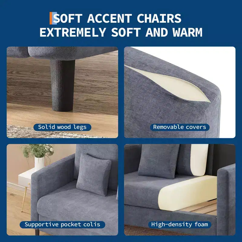Canapé de salon de 131,8 cm, canapé double de lecture en chenille, convient aux chambres à coucher, canapé décoratif de salon sans outils, fauteuil confortable