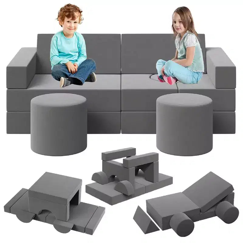 Ensemble de canapé pour enfants, ensemble de canapé de jeu modulaire 13 pièces pour enfants avec housses de canapé en velours amovibles et lavables et canapé de sol convertible en mousse.