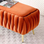 Banc de rangement, banc d'entrée, banc de bout de lit, ottoman, banc de chambre en velours capitonné avec pieds dorés 40 Noir
