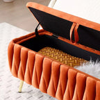 Banc de rangement, banc d'entrée, banc de bout de lit, ottoman, banc de chambre en velours capitonné avec pieds dorés 40 Noir