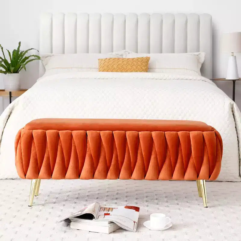 Banc de rangement, banc d'entrée, banc de bout de lit, ottoman, banc de chambre en velours capitonné avec pieds dorés 40 Noir