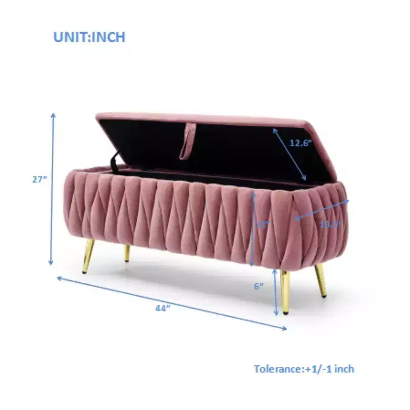 Banc de rangement, banc d'entrée, banc de bout de lit, ottoman, banc de chambre en velours capitonné avec pieds dorés 40 Noir