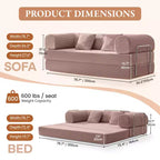 Canapé-lit convertible en velours côtelé rose clair de 78,7 po, cadre en métal, canapé de sol pliable (grande taille)