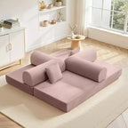 Canapé-lit convertible en velours côtelé rose clair de 78,7 po, cadre en métal, canapé de sol pliable (grande taille)