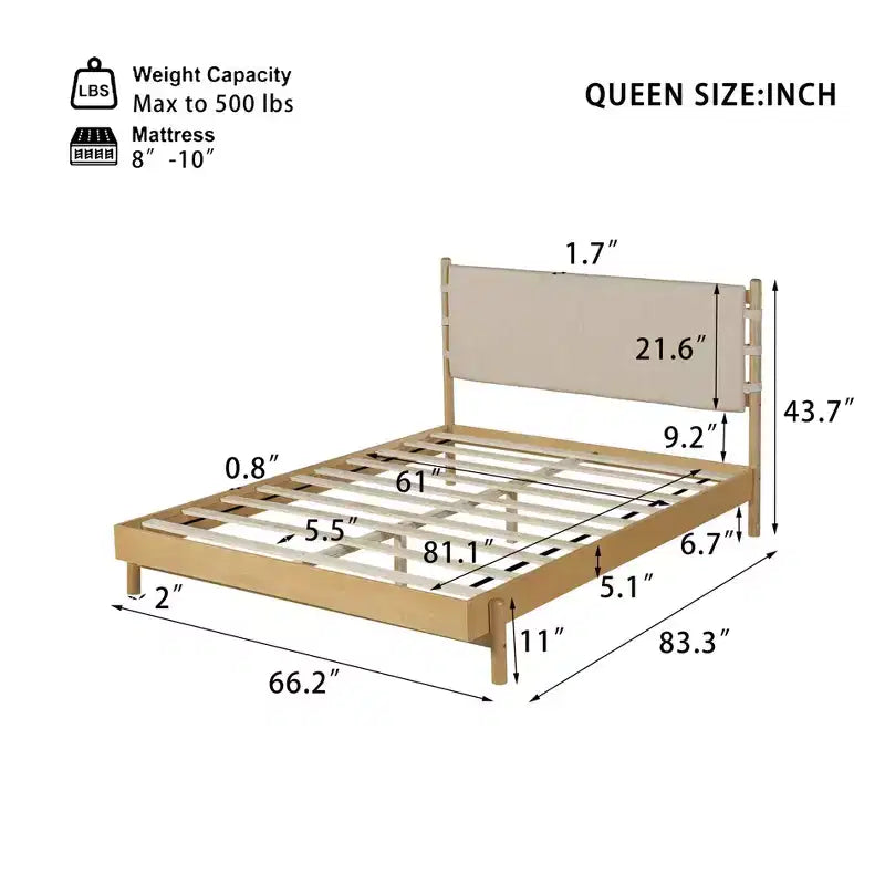 Cadre de lit Queen/King, lit plateforme en bois avec tête de lit - ModernLuxe