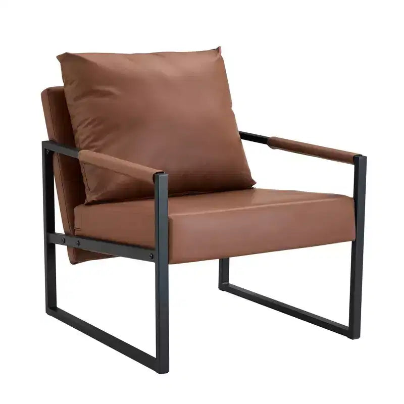Fauteuil d'appoint en cuir PU classique Zeus & Ruta avec cadre en métal, design ergonomique