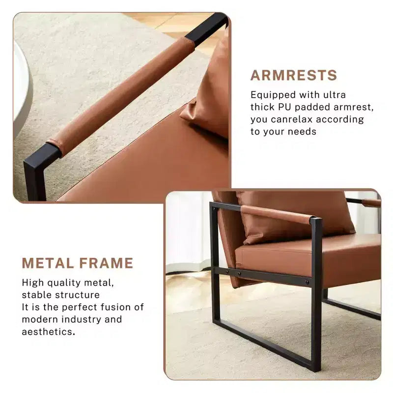 Fauteuil d'appoint en cuir PU classique Zeus & Ruta avec cadre en métal, design ergonomique