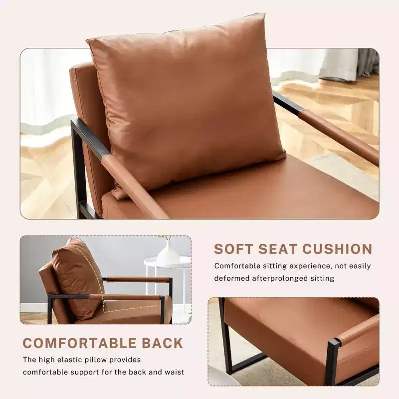 Fauteuil d'appoint en cuir PU classique Zeus & Ruta avec cadre en métal, design ergonomique