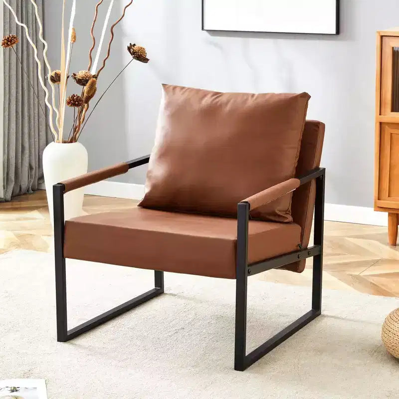 Fauteuil d'appoint en cuir PU classique Zeus & Ruta avec cadre en métal, design ergonomique