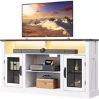 Meuble TV de ferme GALAXHERO pour téléviseur de 65 pouces, avec lumières LED, meubles de rangement et étagères réglables pour salon ou cinéma maison