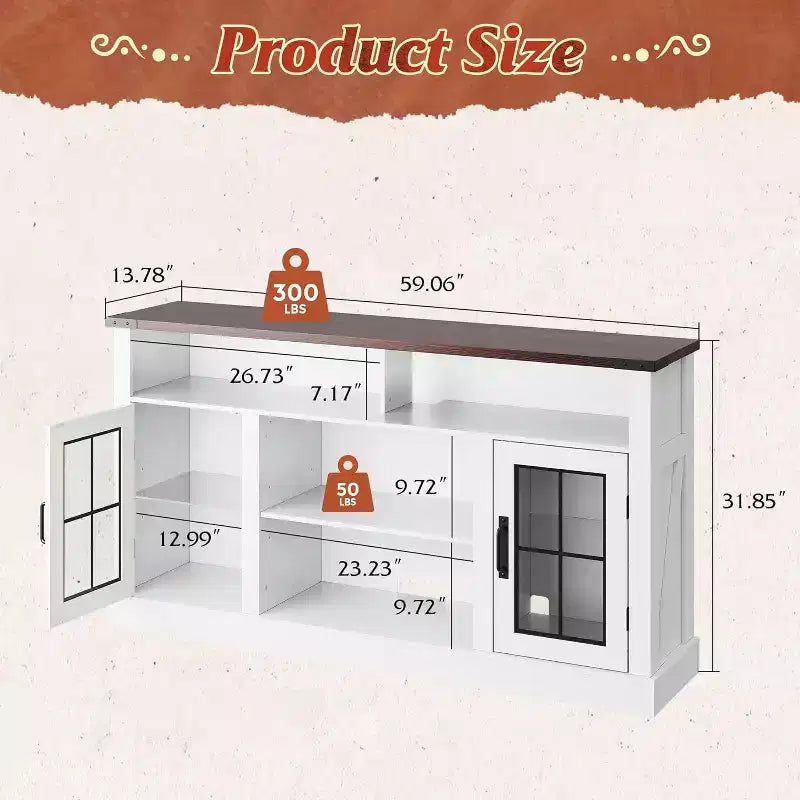 Meuble TV de ferme GALAXHERO pour téléviseur de 65 pouces, avec lumières LED, meubles de rangement et étagères réglables pour salon ou cinéma maison
