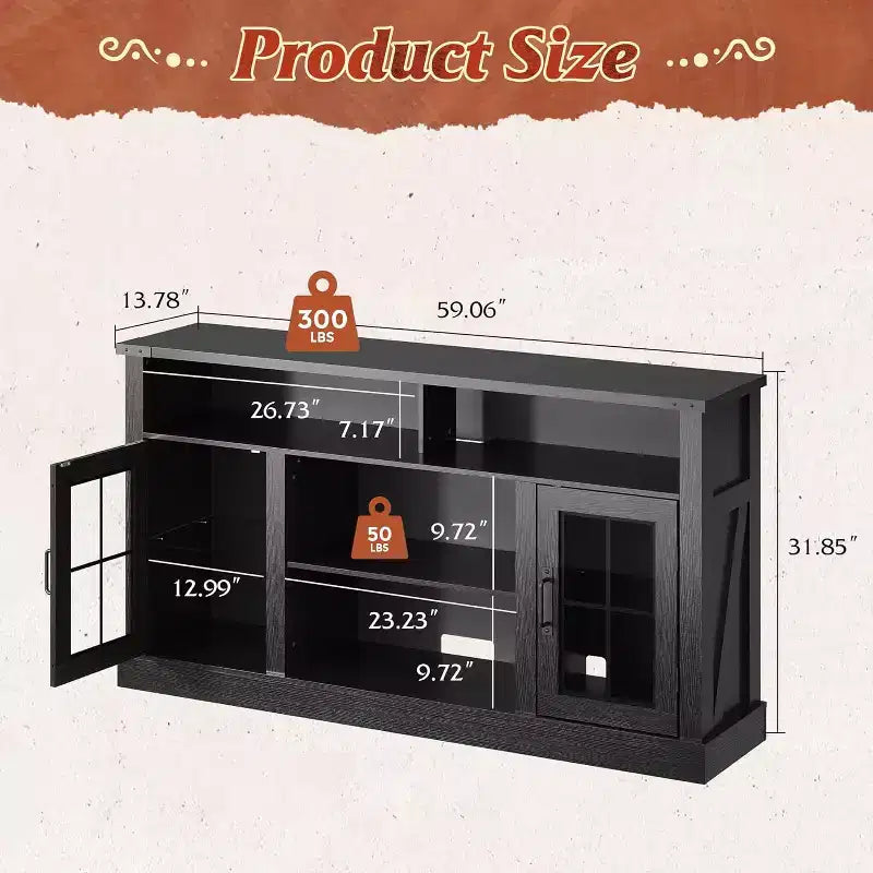 Meuble TV de ferme GALAXHERO pour téléviseur de 65 pouces, avec lumières LED, meubles de rangement et étagères réglables pour salon ou cinéma maison