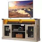 Meuble TV de ferme GALAXHERO pour téléviseur de 65 pouces, avec lumières LED, meubles de rangement et étagères réglables pour salon ou cinéma maison