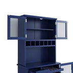 Buffet autoportant Whisen avec huche, armoire de rangement haute de cuisine avec casier à vin et étagères réglables