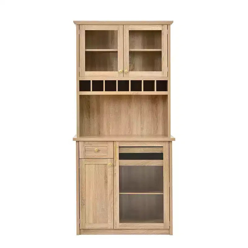 Buffet autoportant Whisen avec huche, armoire de rangement haute de cuisine avec casier à vin et étagères réglables