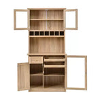 Buffet autoportant Whisen avec huche, armoire de rangement haute de cuisine avec casier à vin et étagères réglables