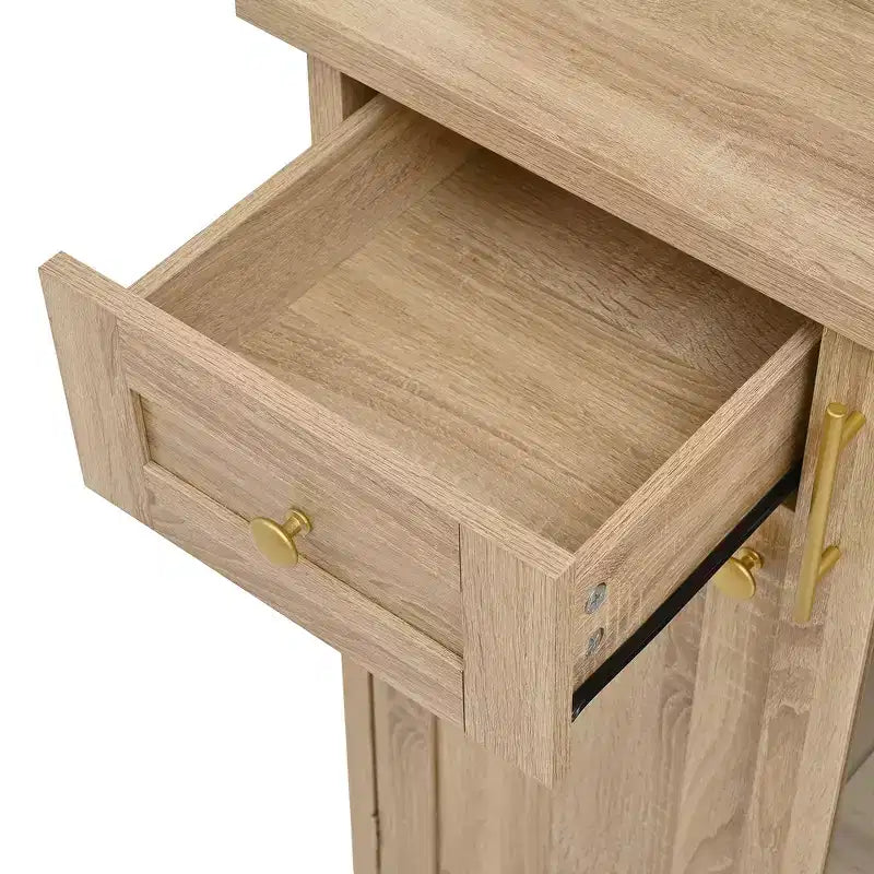Buffet autoportant Whisen avec huche, armoire de rangement haute de cuisine avec casier à vin et étagères réglables