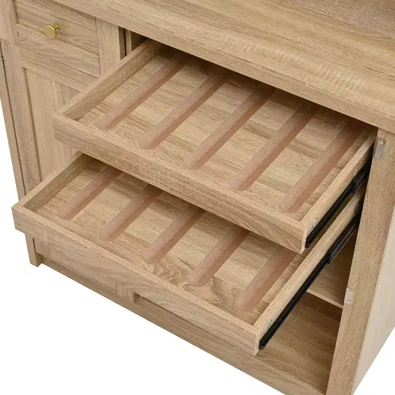 Buffet autoportant Whisen avec huche, armoire de rangement haute de cuisine avec casier à vin et étagères réglables