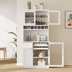 Buffet autoportant Whisen avec huche, armoire de rangement haute de cuisine avec casier à vin et étagères réglables