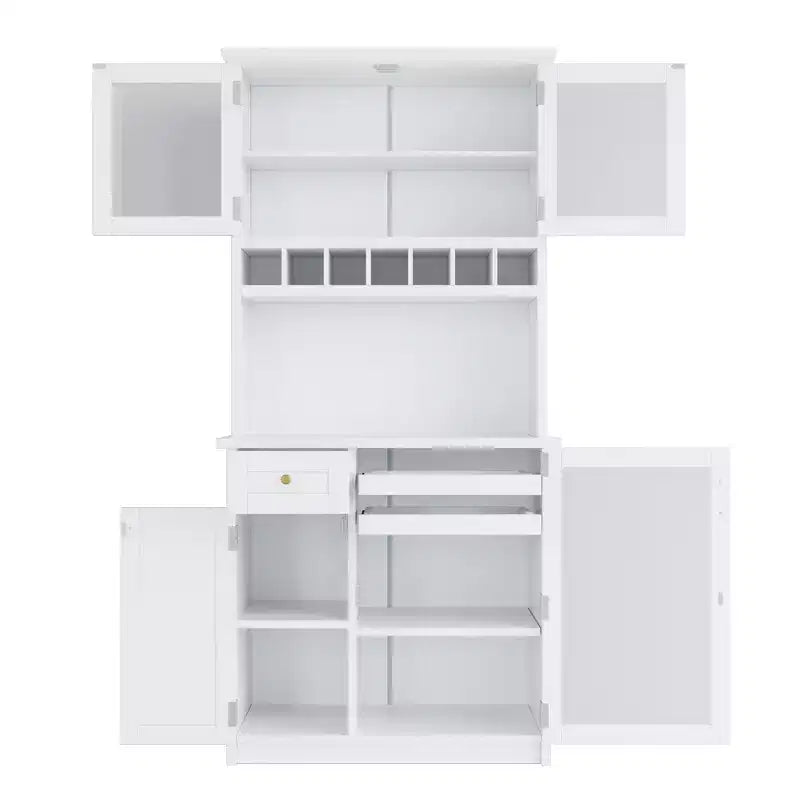 Buffet autoportant Whisen avec huche, armoire de rangement haute de cuisine avec casier à vin et étagères réglables