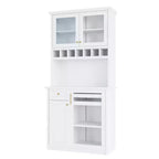 Buffet autoportant Whisen avec huche, armoire de rangement haute de cuisine avec casier à vin et étagères réglables