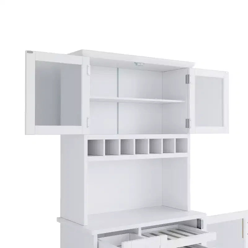 Buffet autoportant Whisen avec huche, armoire de rangement haute de cuisine avec casier à vin et étagères réglables