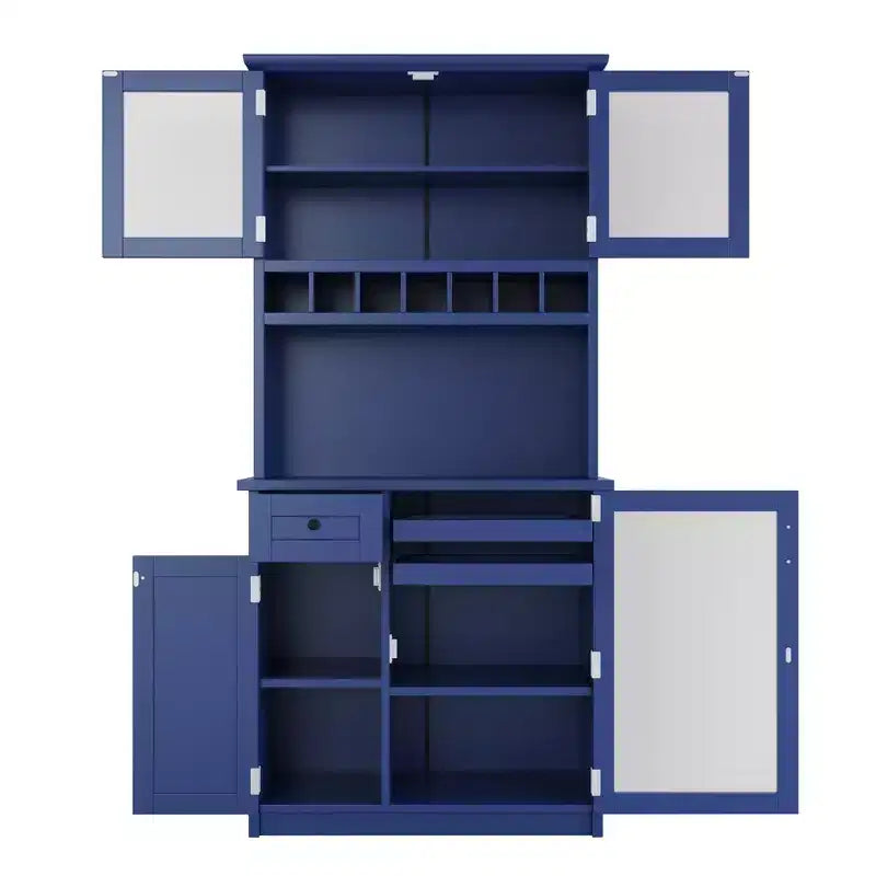 Buffet autoportant Whisen avec huche, armoire de rangement haute de cuisine avec casier à vin et étagères réglables