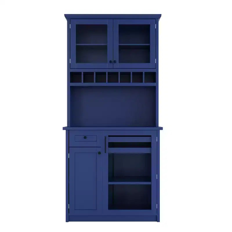 Buffet autoportant Whisen avec huche, armoire de rangement haute de cuisine avec casier à vin et étagères réglables