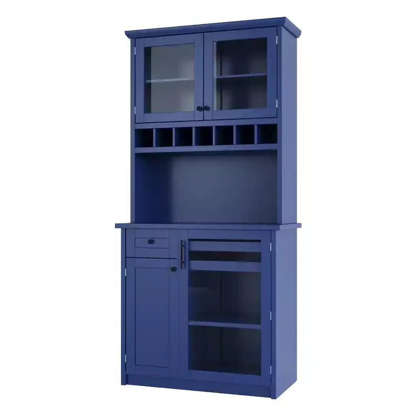 Buffet autoportant Whisen avec huche, armoire de rangement haute de cuisine avec casier à vin et étagères réglables