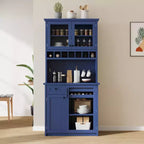 Whisen Freestanding Buffet with Hutch, Tall Kitchen Pantry Storage Cabinet with Wine Rack and Adjustable Shelves