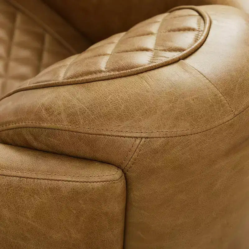 Fauteuil d'appoint Art Leon Mid-century Modern en cuir véritable avec motif matelassé