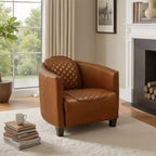 Fauteuil d'appoint Art Leon Mid-century Modern en cuir véritable avec motif matelassé